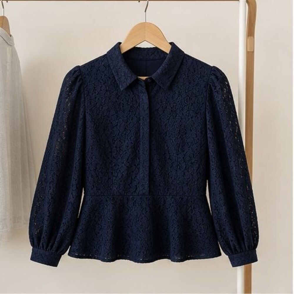 Navy Lace Trim Top